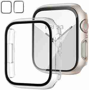2 Pack Case with Tempered Glass Screen Protector for Apple Watch Series 6/5/4/SE 40mm,JZK Slim Guard Bumper Full Coverage Hard PC Protective Cover HD Ultra-Thin Cover for iWatch 40mm,Starlight+Clear