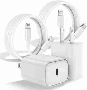 [2Pack] iPhone Charger Fast Charging 6ft Cable - MFi Certified - 20W USB C Fast Wall Charger Block with 6Ft Type C to Lightning Cord Compatible for iPhone 14 13 12 11 Pro XR XS Max iPad AirPods-White
