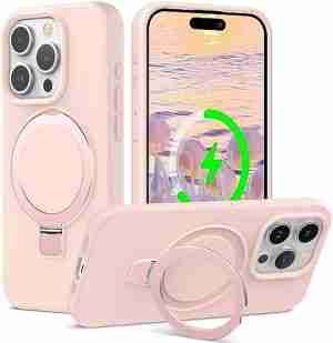 PIXIU Magnetic Case for iPhone 15 Compatible with MagSafe, Soft Liquid Silicone Shockproof Phone Case for iPhone 15 6.1 inch with Microfiber Lining Built-in Invisible Stand,Strong Magnet Pink