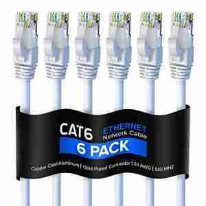 Maximm Cat 6 Ethernet Cable 8 Ft, (6-Pack) Cat6 Cable, LAN Cable, Internet Cable, Patch Cable and Network Cable - UTP (White) 8 Feet