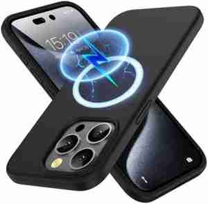 Kimguard Silicone Magnetic Case for iPhone 15 Pro Magsafe Case Silicone Phone Case with Microfiber Lining for iPhone Pro 6.1 inch 2023, Black Titanium
