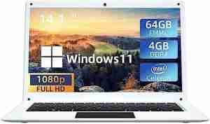 14.1'' Windows 11 Laptop, Intel Celeron N3450, 1920x1080 FHD IPS Display, Ultra Slim Notebook PC, with 4GB RAM 64GB EMMC, BT4.2, Work Study Computer