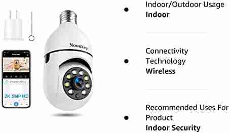 Noonkey 2K/3MP Light Bulb Security Camera, 360° Degree Panoramic,Alexa E27 Light Socket Camera for Outdoor, Wireless WiFi Home IP Camera with Motion Tracking Alarm, Color Night Vision,Two-Way Talk - Image 8