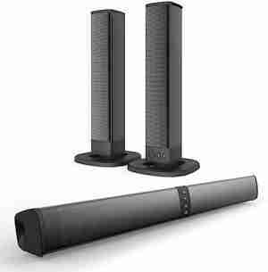 20W Detachable Soundbar TV Speaker, Wireless 3D Surround Sound Home Theater Tower Speaker with FM Radio Support TFUSB/3.5MM & / 4.2