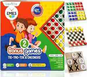 3-in-1 Wooden Connect 3 Color Matching Board Game, Bonus Tic-Tac-Toe, Checkers, Connect 4, Strategy, Fun Game for Kids & Parents, 2 Player Game for Picnic & Kitty Parties, Match 3 Amazon Exclusive