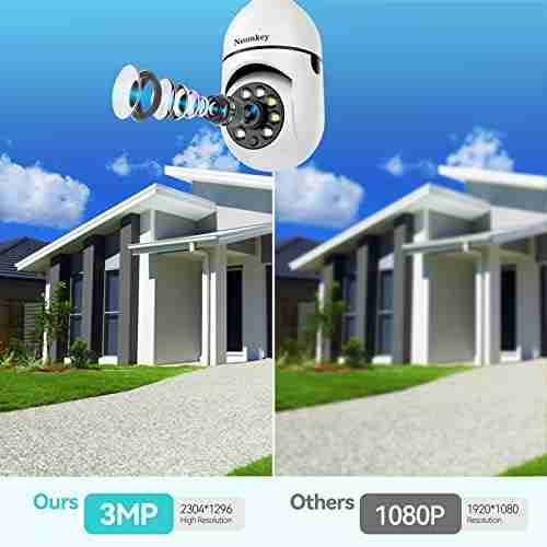Noonkey 2K/3MP Light Bulb Security Camera, 360° Degree Panoramic,Alexa E27 Light Socket Camera for Outdoor, Wireless WiFi Home IP Camera with Motion Tracking Alarm, Color Night Vision,Two-Way Talk - Image 3