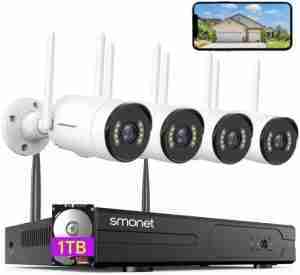 [Spotlight,2-Way Audio] SMONET 2K WiFi Security Camera System,1TB Hard Drive,8CH Home CCTV Surveillance DVR Kits,4 Packs Outdoor Indoor IP Cameras Set,Free Phone APP,Night Vision,24/7 Video Recording