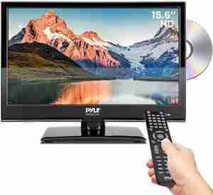 15.6 Inch 1080p LED RV Television - Slim Flat Screen Monitor FHD Small TV w/HDMI, RCA, Multimedia Disk/DVD Combo, 12/24 Volt Car Adapter, Wall Mount, Works w/Mac PC, Includes Remote Control,Black