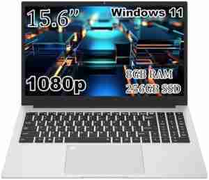 15.6 inch Laptop, Windows 11, Intel Celeron J4115 (up to 2.5GHz), 256GB SSD, 8GB RAM, 1080p Webcam, 2.4 & 5G WiFi Dual Band, Bluetooth 4.2, 1080p FHD Screen