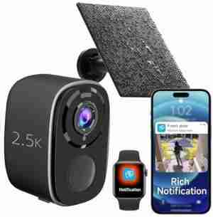 2.5K Solar Security Cameras Wireless Outdoor for Home Security, Security Camera with AI Motion Detection Spotlight Siren Alarm, Color Night Vision, 2-Way Audio, Cloud/SD(up to 256GB), Work w/Alexa