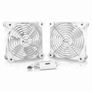 140mm USB Computer Fan White, 140mm Fan, Silent Fan for Receiver DVR Playstation Xbox Computer Cabinet Cooling, 2 in 1 Packs White