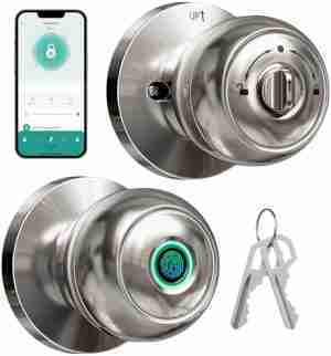 Veise Smart Door Knob, Fingerprint Door Lock with App Control, Smart Lock for Bedroom Door, Auto Lock, Great for Home, Offices, Pantry, Apartments, Garages, Satin Nickel