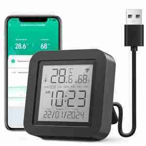 GHome Smart WiFi Thermometer Hygrometer, Indoor Temperature Humidity Sensor Electronic Ink Display IR Contorl, App Notification Alert, Free Data Storage Export