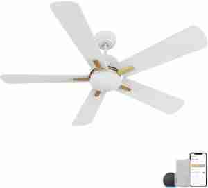 CEME 52’’ Ceiling Fan with Light and Remote, 10 Speeds Reversible Quiet DC Motor Smart Ceiling Fan, 3 Light Colors Dimmable Indoor Outdoor Ceiling Fan Works with Alexa, Siri & Google Home, White Gold