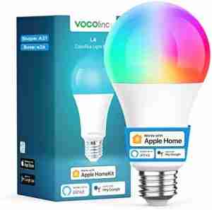 VOCOlinc Smart Light Bulb Works with Apple Homekit, Alexa, Google Home, Dimmable WiFi Smart Bulbs, 850 Lumens, E26 LED Smart Bulb 60 Watt Equivalent, A21, 2200K-7000K RGBW, 9.5W, 1 Pack